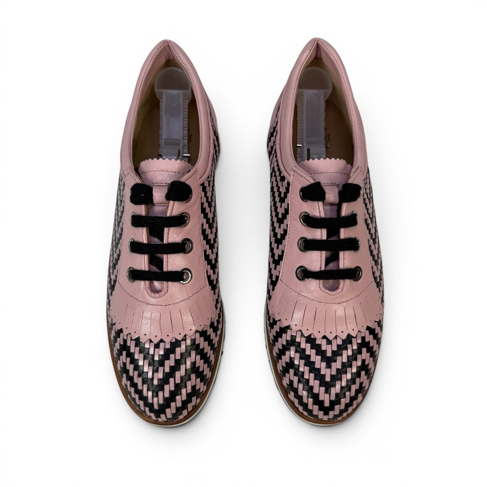 AeroGreen Woven Leather Oxford‎ Womens 9.5 Pink Black Kiltie Spectator Shoe Golf